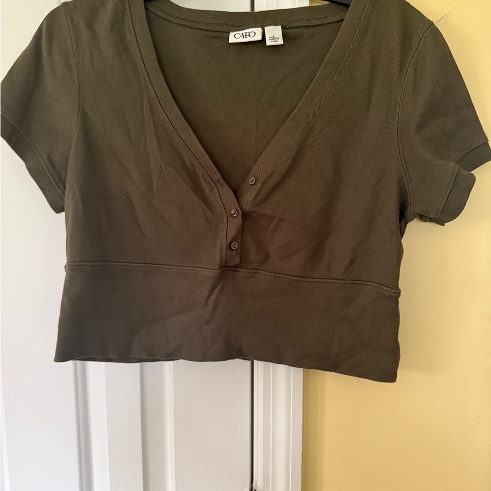 Cato Olive Buttoned‎ V-Neck Blouse